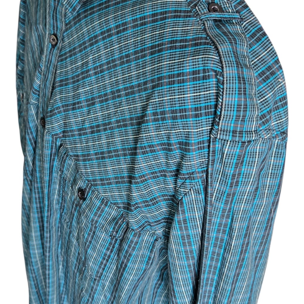 Alfani Mens Utility Plaid Shirt Size XL Workwear Teal Blue Epaulet Dual Pocket - Picture 5 of 8